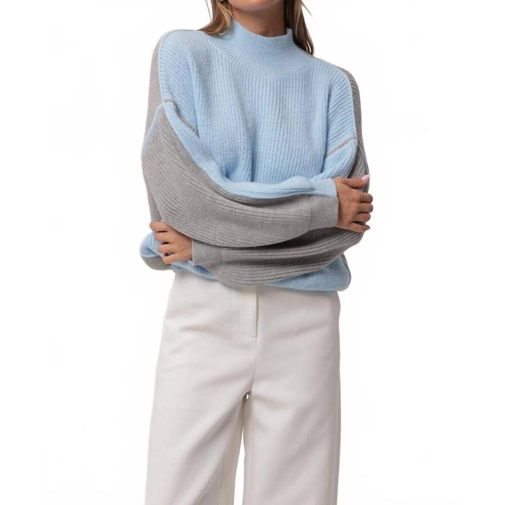 NEW LINE AND DOT katy mock neck sweater in blue/ grey